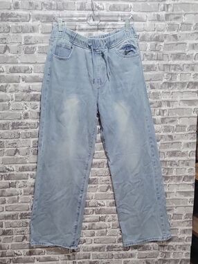 High-Rise Wide Leg Jeans Light Blue Women’s Sz L with Drawstring Waist